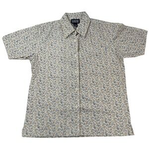 VTG Blassport Mens Medium Short Sleeve Button Up Floral Print Cotton Shirt Cream